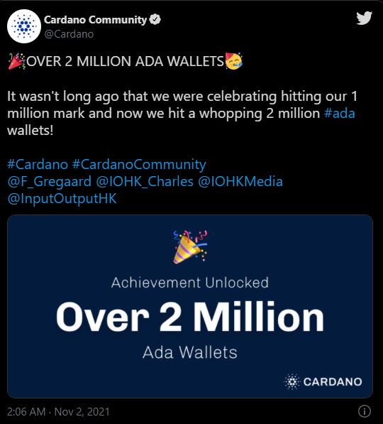 ADA reaches over 2 million wallets